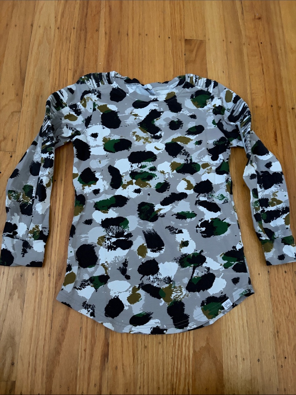 Posh Kiddos Abstract Camo Print Long Sleeve Top - Green, Black, Gray - Size 9
